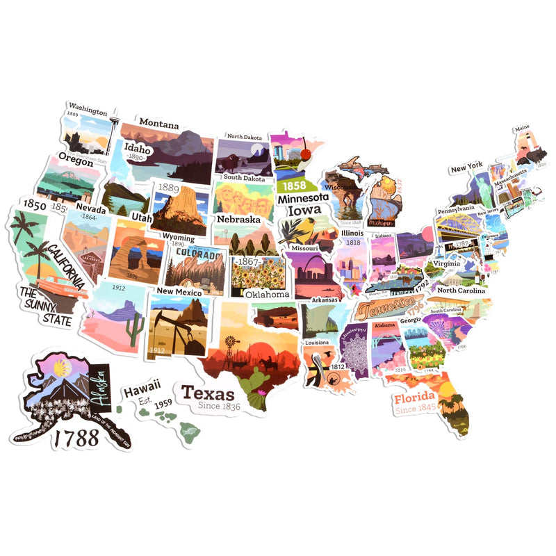 US State Stickers Pack 100Pcs: Waterproof Vinly Stickers Luggage Stickers 50 States Stickers for Water Bottle Travel Stickers Aesthetic Stickers for Travel Journals Luggage Laptops Gifts